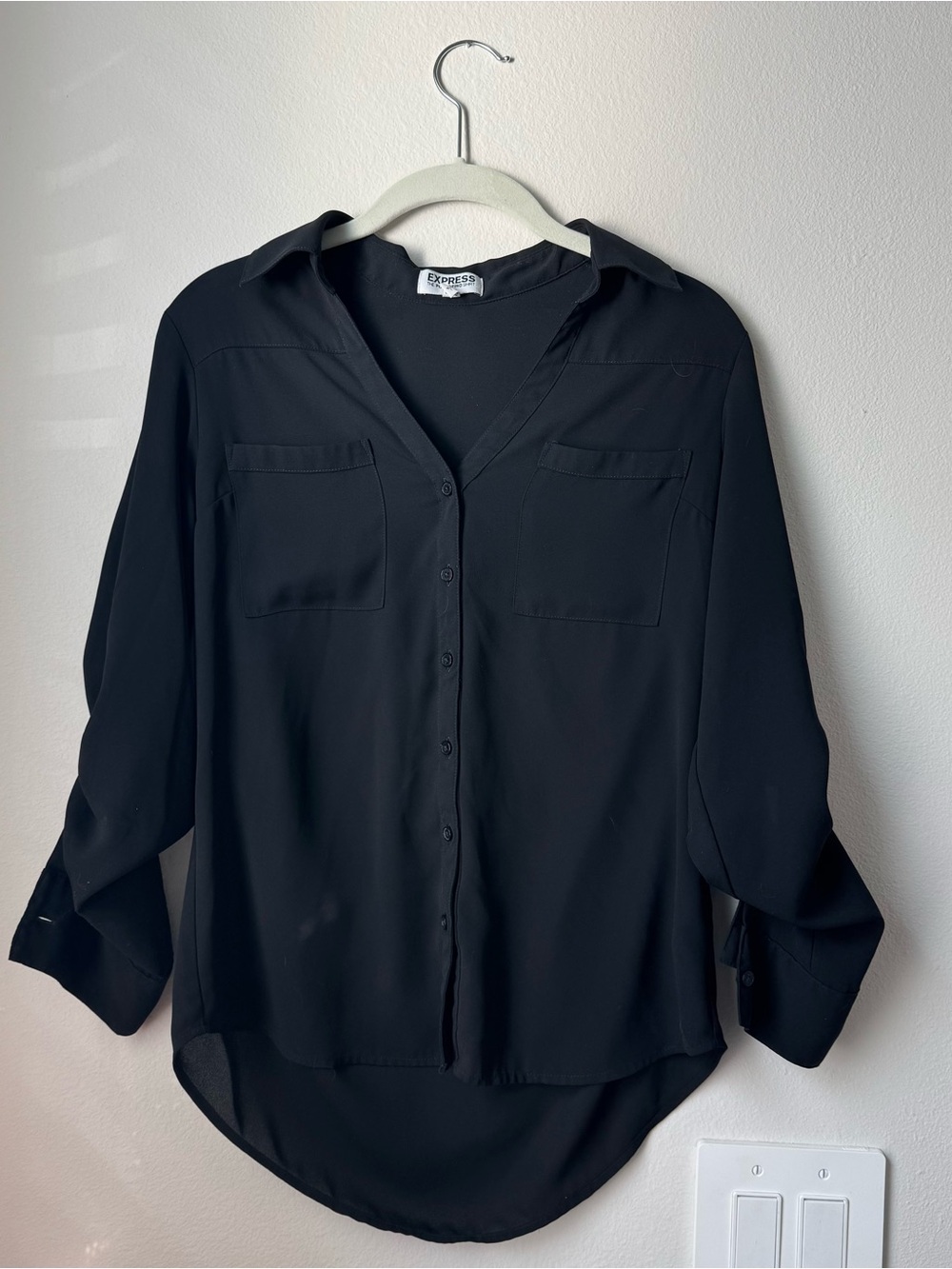 Express Black Button-Front Collared Shirt size Small Portofino Slim Fit